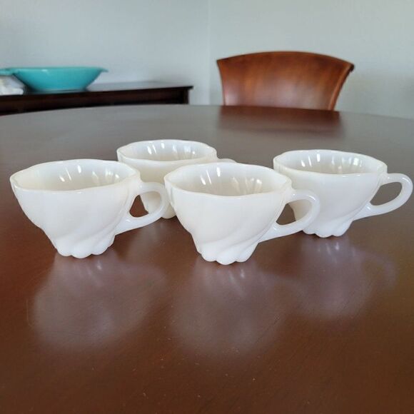 Vintage Milk-Glass Tea Cups With Swirl Design (Set of 4) - Picture 2 of 10